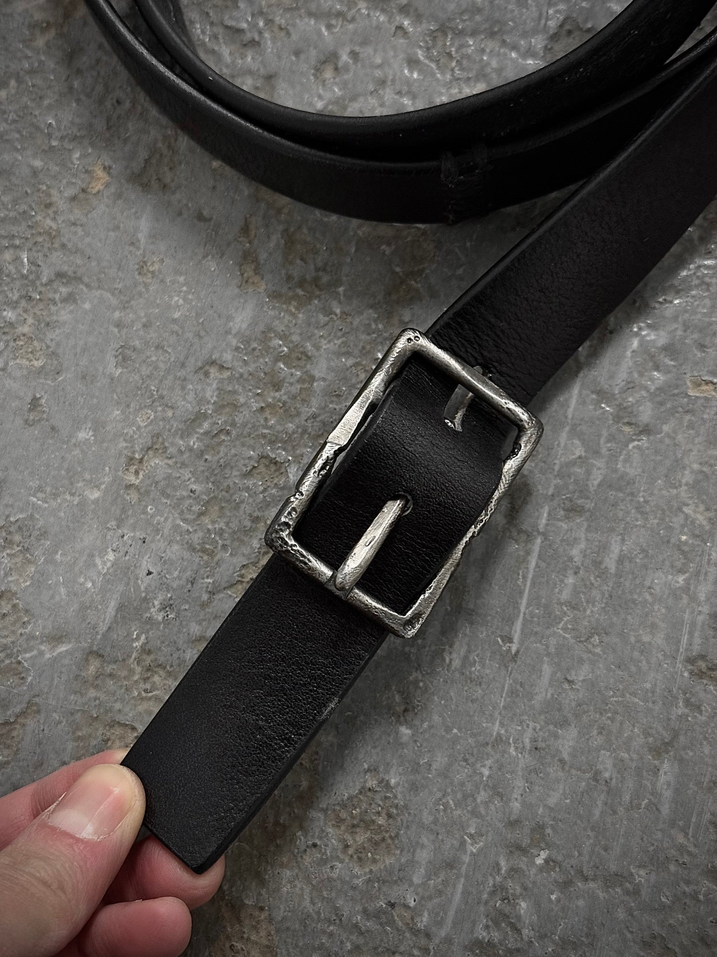 Professor.E "Forgotten Materials" Conjoined Cow Leather Belt detail | DRIEW GARMENTS