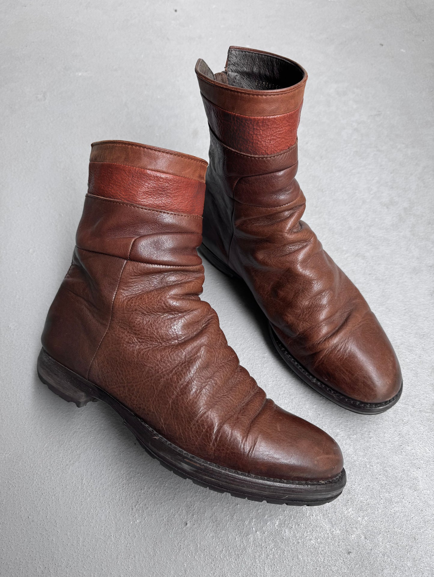 alfredoBANNISTER Early 00s Wrinkle Leather Back-zip Boots