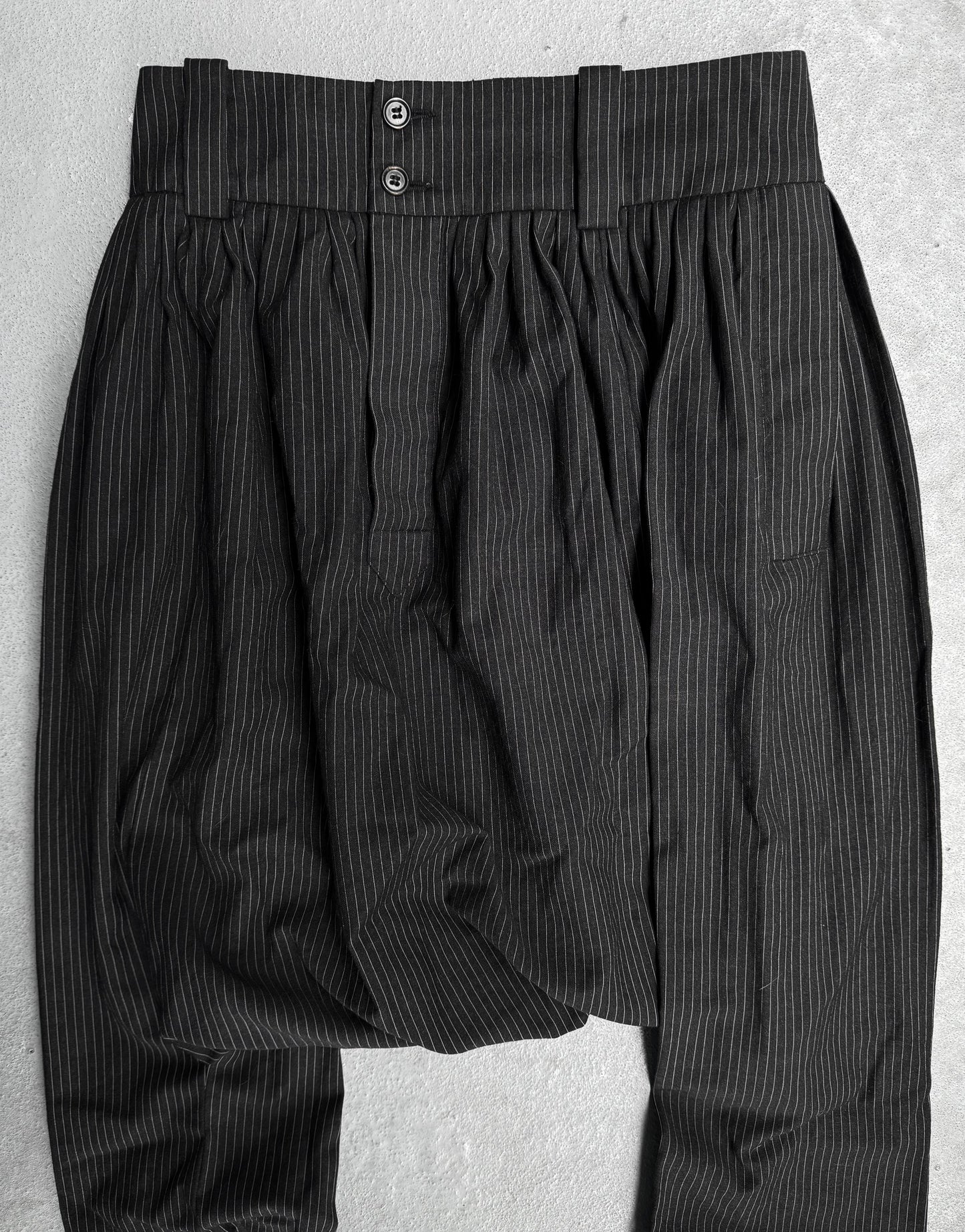 DIOR HOMME AW07 “NAVIGATE” Pleated Pinstriped Sarouel Drop-crotch Trousers