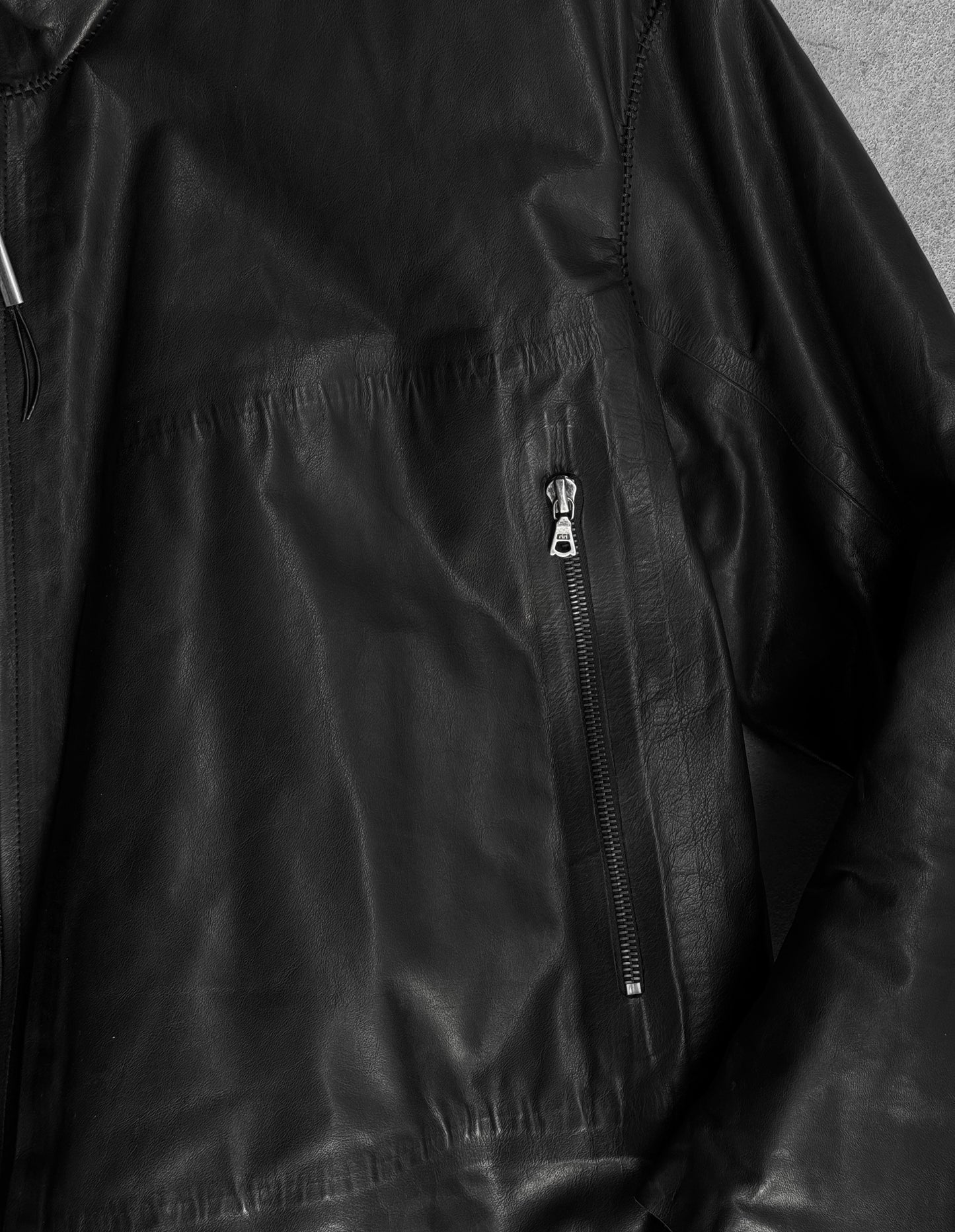 Isaac Sellam: "Experience" High Neck Calf Leather Down Puffer Jacket