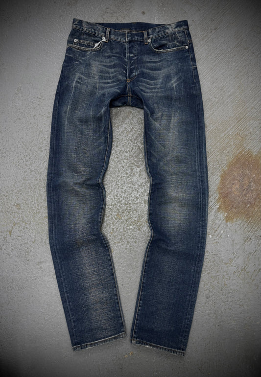 DIOR HOMME by Hedi Slimane Early 00s Distressed Washed Blue Straight Leg Denim