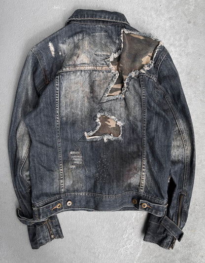 Midas Early 00s Mud-stained Camo Patchwork Denim Trucker Jacket
