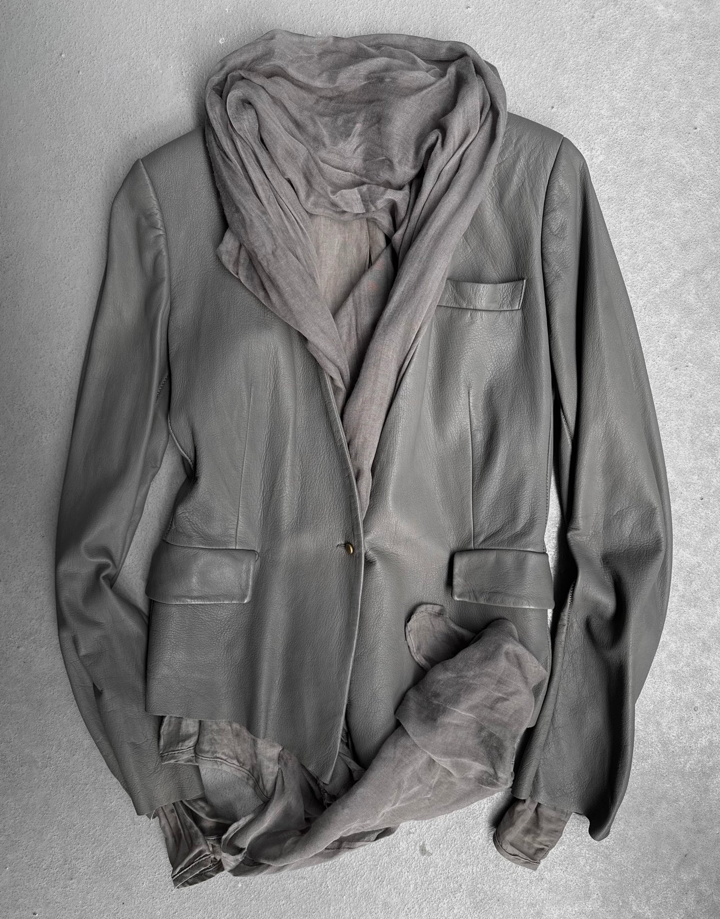 Isaac Sellam: “Experience” Attached Scarf Deerskin Leather Blazer