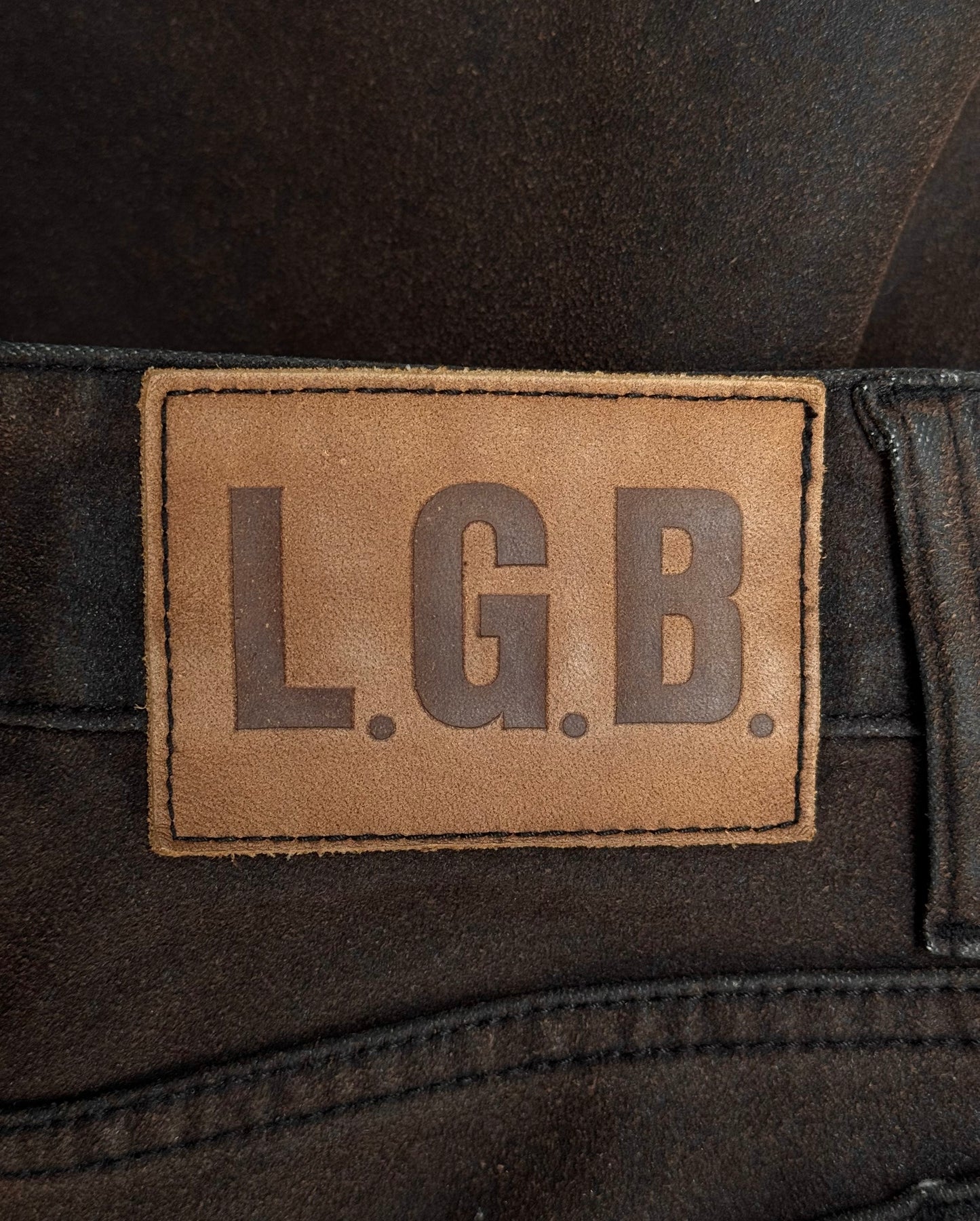 L.G.B. Early 00s Waxed Brown Bell-bottom Flare Denim