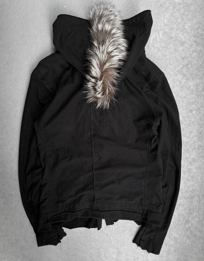 14thAddiction Mohawk Custom Distressed Sheepskin Leather Cross-zip Hoodie