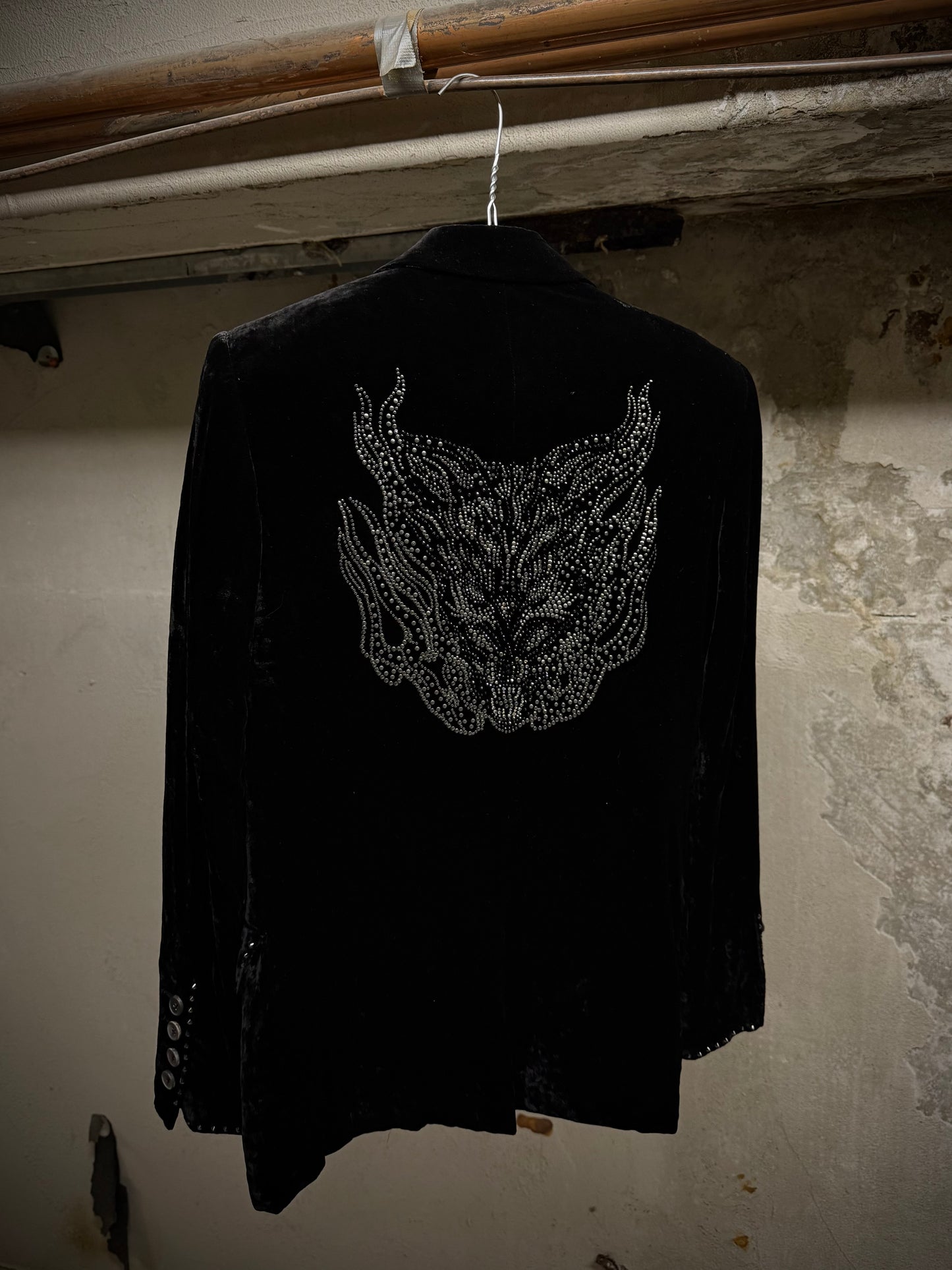 roen by Hiromu Takahara Early 00s Swarovski Crystal Stud Crushed Velvet Blazer detail | DRIEW GARMENTS