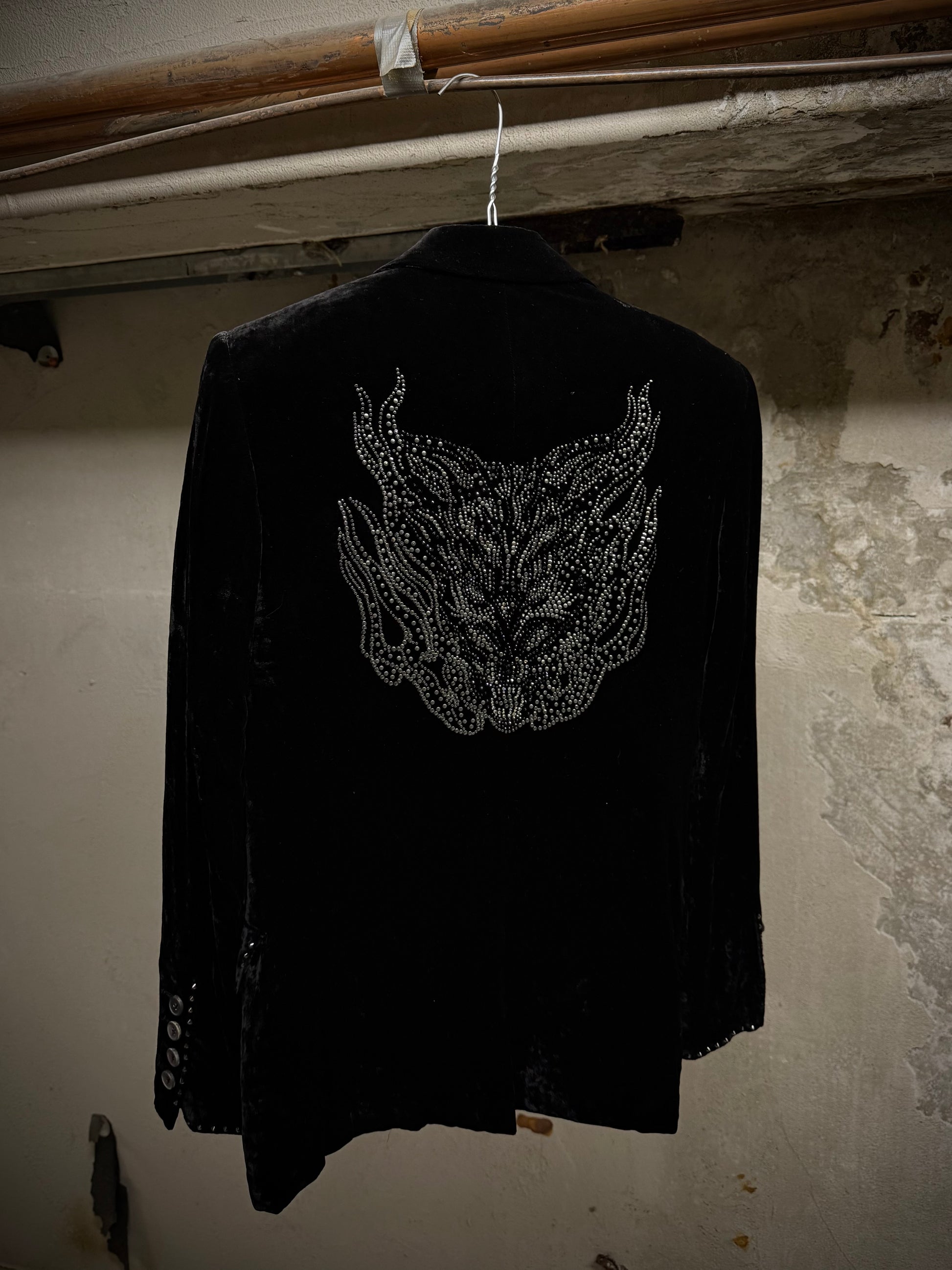 roen by Hiromu Takahara Early 00s Swarovski Crystal Stud Crushed Velvet Blazer detail | DRIEW GARMENTS