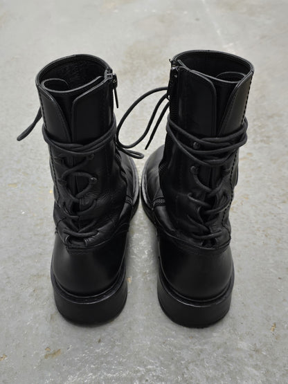 Ann Demeulemeester AW21 Black ‘Vitello’ Back-Lace Leather Boots