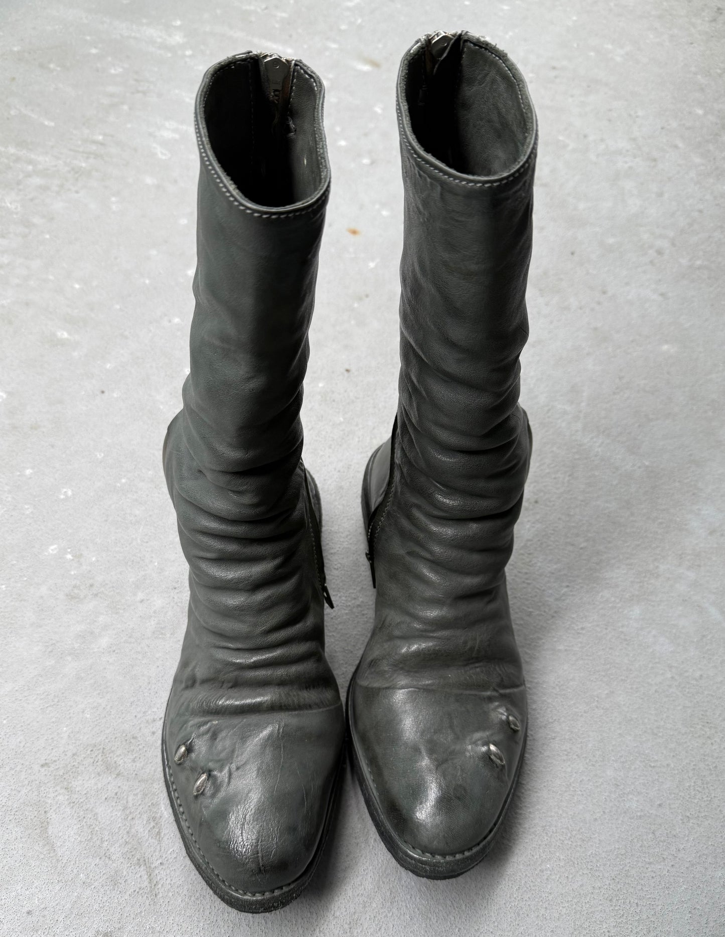 Carol Christian Poell ‘AM/2687P ROOMS-PTC/19’ Kangaroo Leather Titanium Prosthetic Tornado Zip Boots