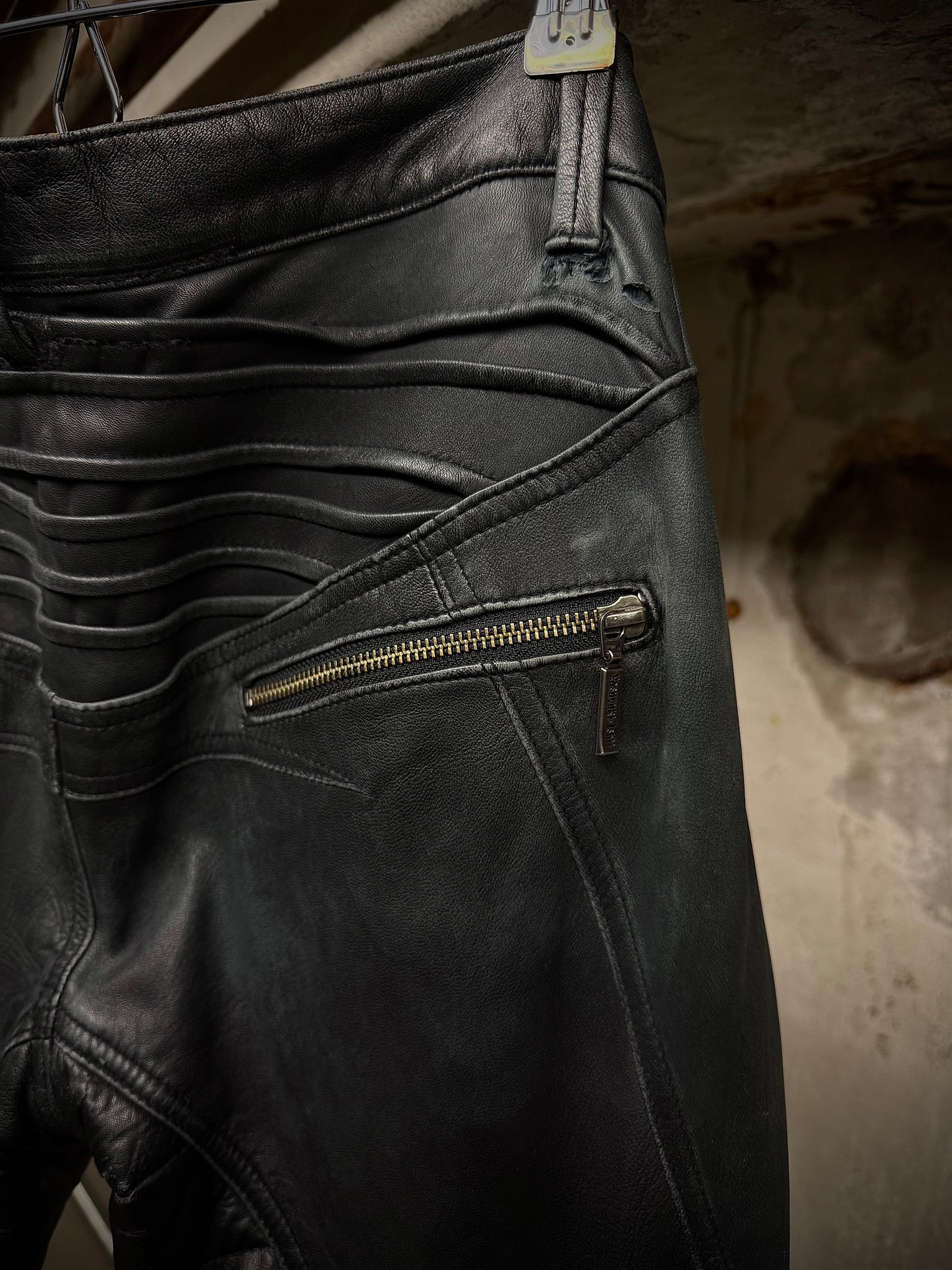Yasuyuki Ishii Early 00s Padded Biker Sheepskin Leather Pants detail | DRIEW GARMENTS