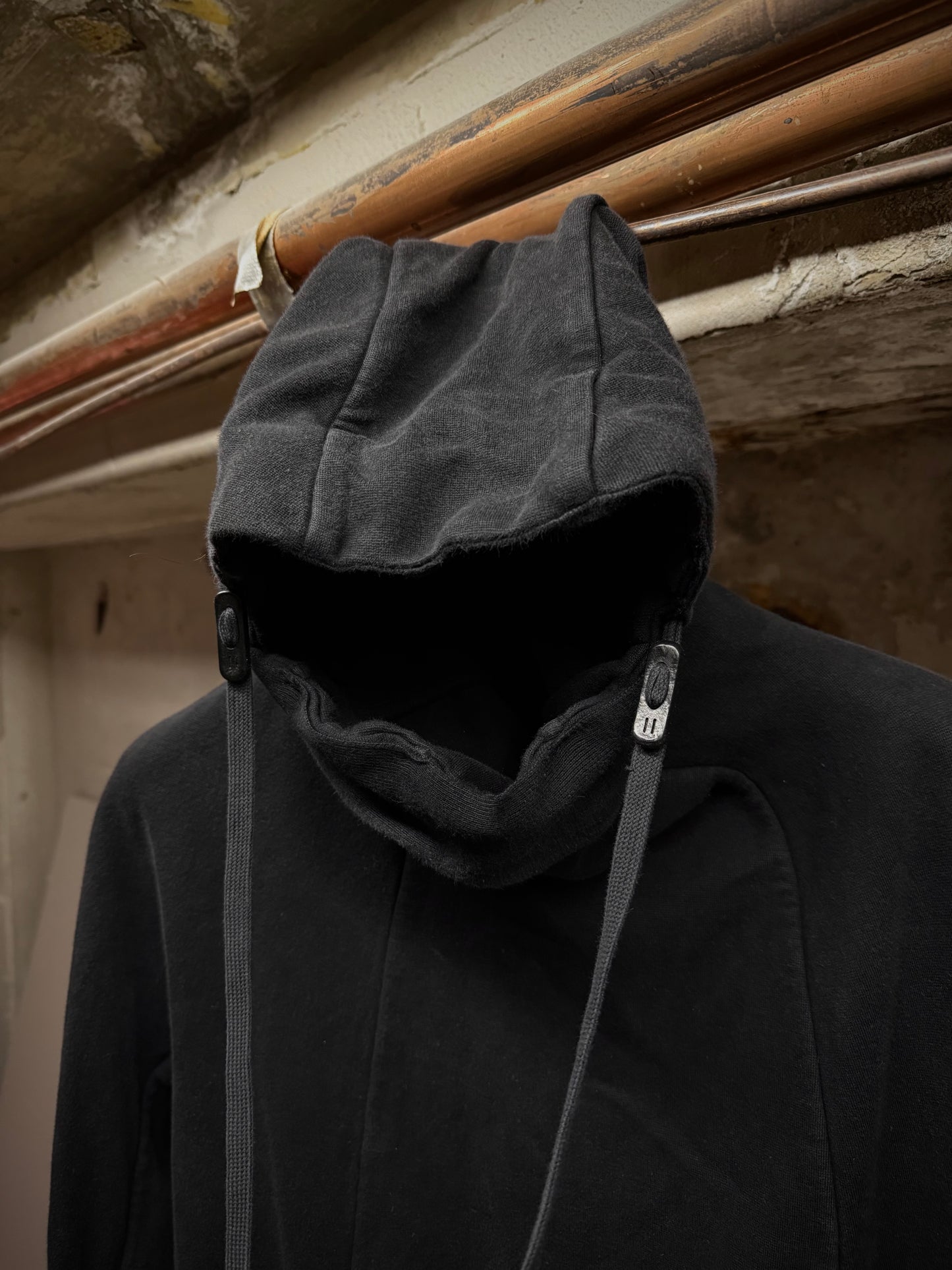Boris Bidjan Saberi ‘HOODY2’ Washed Black Kangaroo Pocket Raglan Ninja Hoodie