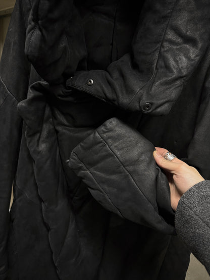 Julius_7 AW15-16 "sphere;" Hooded Lamb Nubuck Leather Down Puffer Jacket