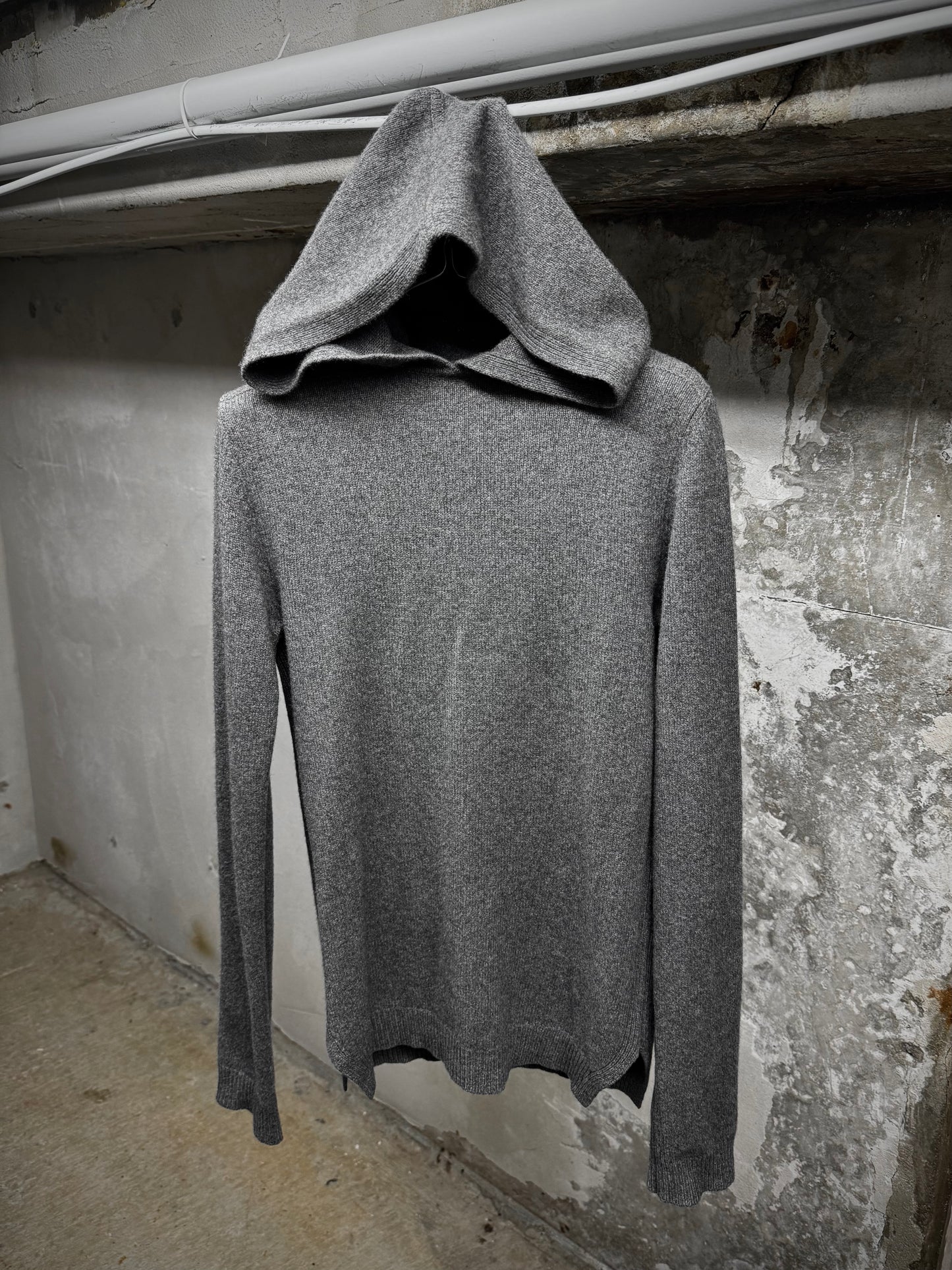 Rick Owens AW20 "PERFORMA" GREY Hooded Cashmere Knit Sweater | Archive Fashion Toronto