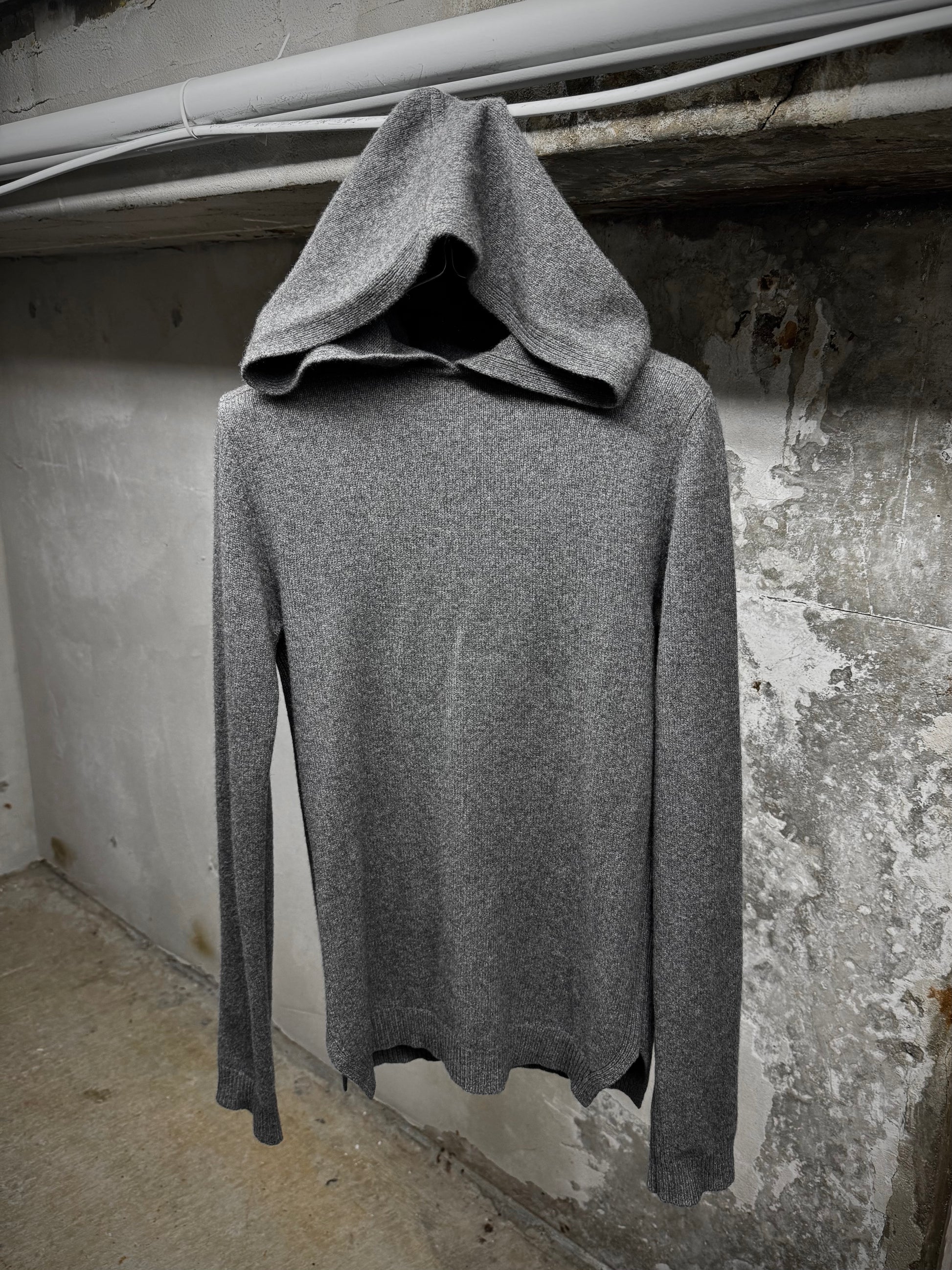 Rick Owens AW20 "PERFORMA" GREY Hooded Cashmere Knit Sweater | Archive Fashion Toronto