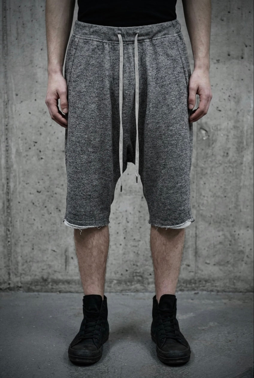 14thAddiction Early 00s Grey French Terry Drop-crotch Shorts detail | DRIEW GARMENTS