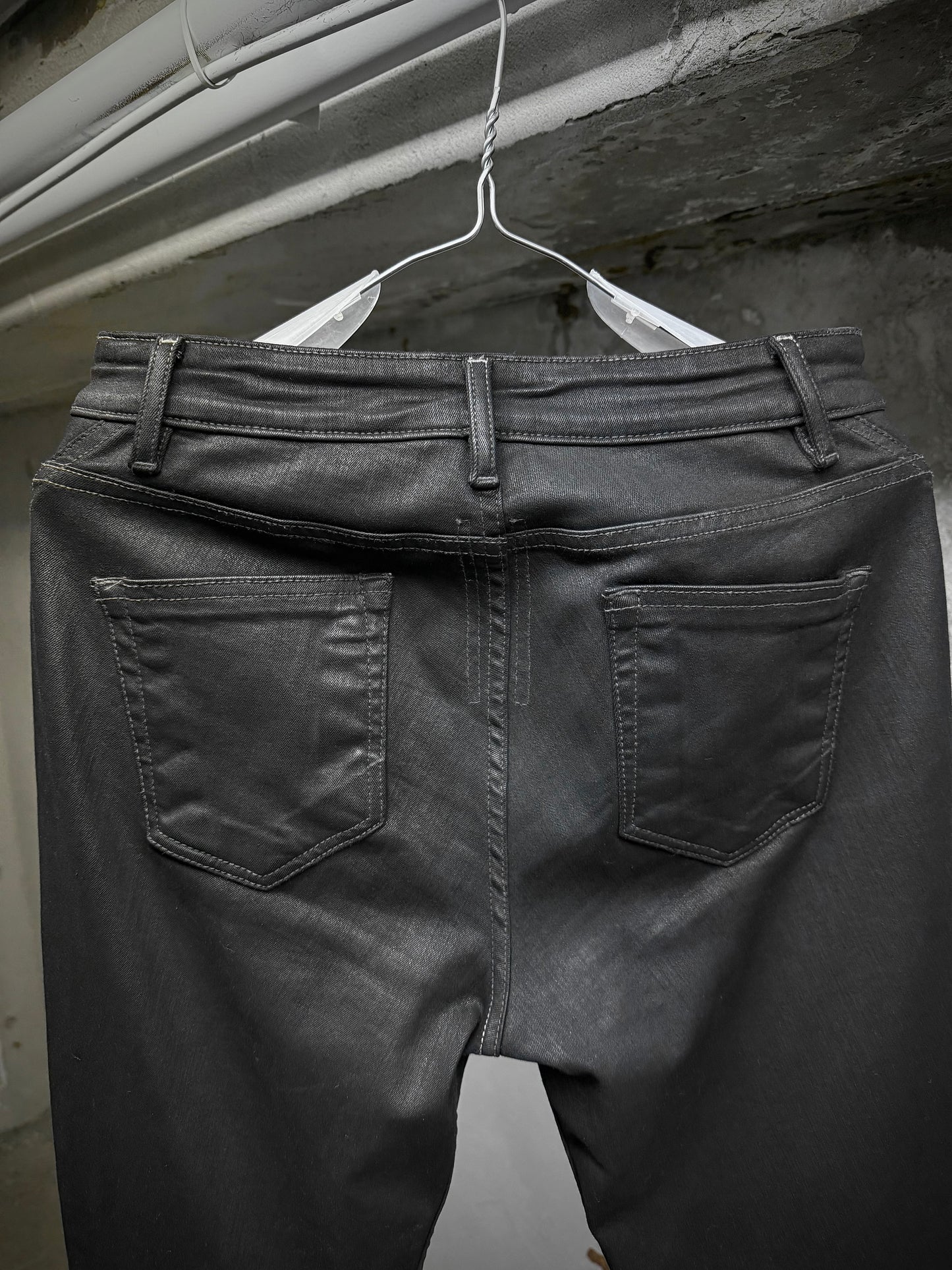 Rick Owens DRKSHDW AW24 "PORTERVILLE" 'BIAS BOOTCUT' Waxed Flare Denim detail | DRIEW GARMENTS