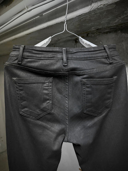 Rick Owens DRKSHDW AW24 "PORTERVILLE" 'BIAS BOOTCUT' Waxed Flare Denim detail | DRIEW GARMENTS