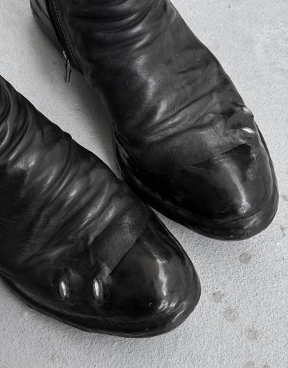 Carol Christian Poell ‘AM/2687PR CORS-PTC’ Objet-dyed Horse Leather Titanium Prosthetic Drip Tornado Zip Boots