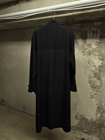 Yohji Yamamoto POUR HOMME SS24 Triacetate Poly Tuxedo Oversized Long Coat detail | DRIEW GARMENTS