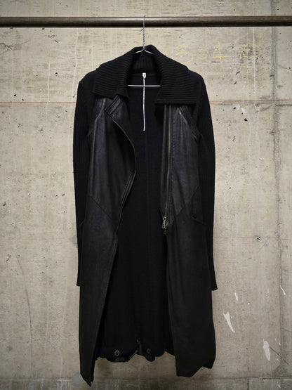 MASNADA Detachable Blistered Lamb Leather Asymmetric Zip Vest Wool Long-sleeves