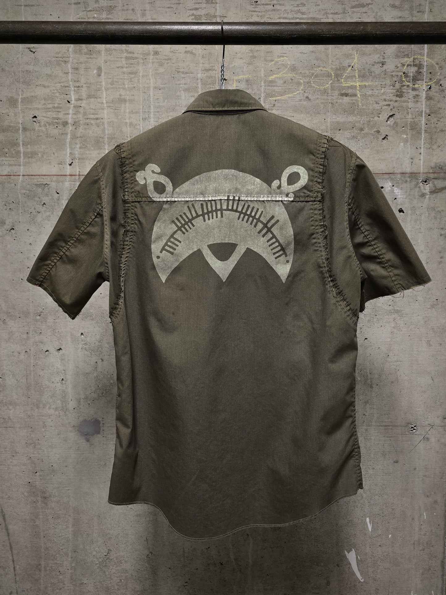 Undercover SS03 "SCAB" Military Green Embroidered Patch Short Sleeve Shirt