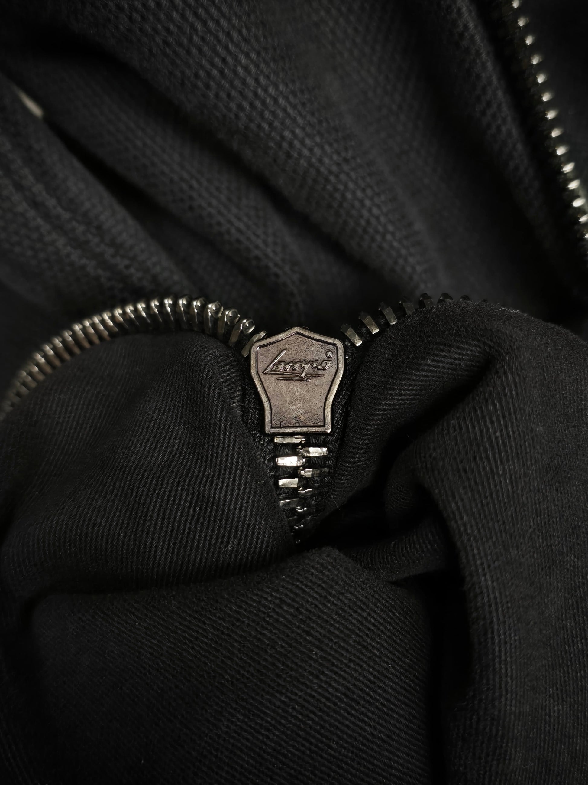 DAMIR DOMA SILENT by DAMIR DOMA 2010s Washed Black Cotton Canvas Zipper X-Back Pack detail | DRIEW GARMENTS