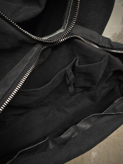 DAMIR DOMA SILENT by DAMIR DOMA 2010s Washed Black Cotton Canvas Zipper X-Back Pack detail | DRIEW GARMENTS