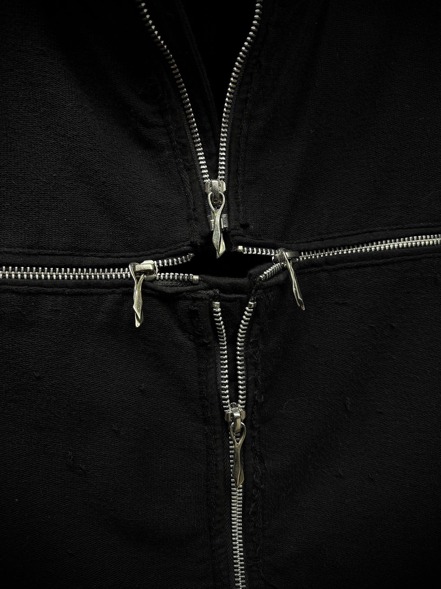 14thAddiction Mohawk Custom Distressed Sheepskin Leather Cross-zip Hoodie detail | DRIEW GARMENTS