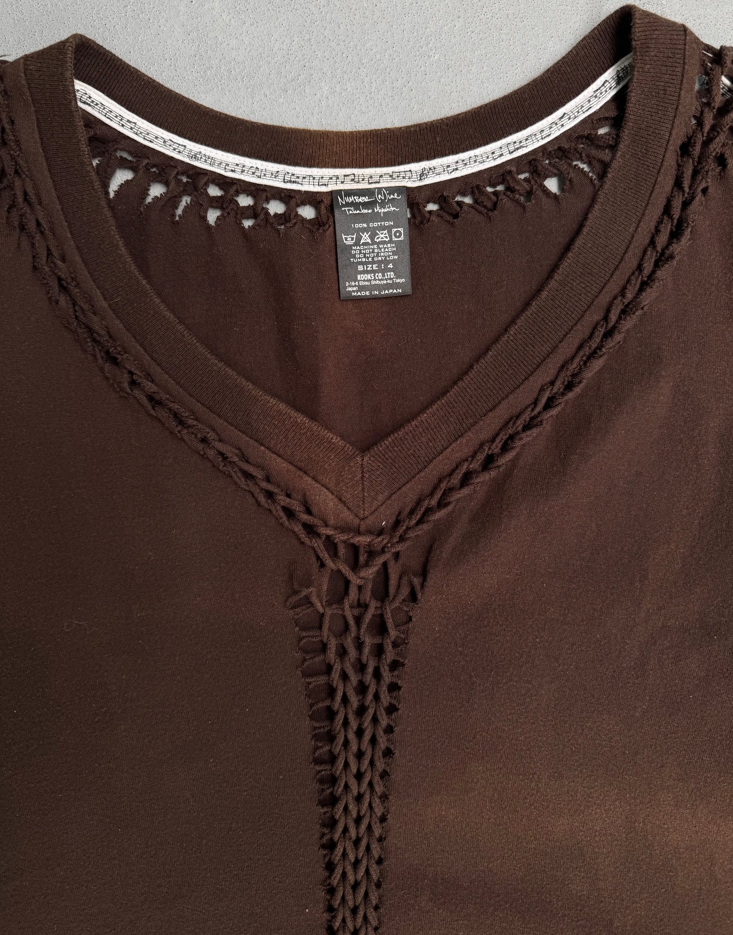 Number (N)ine SS07 “About a Boy” Braided Cutout Brown T-shirt