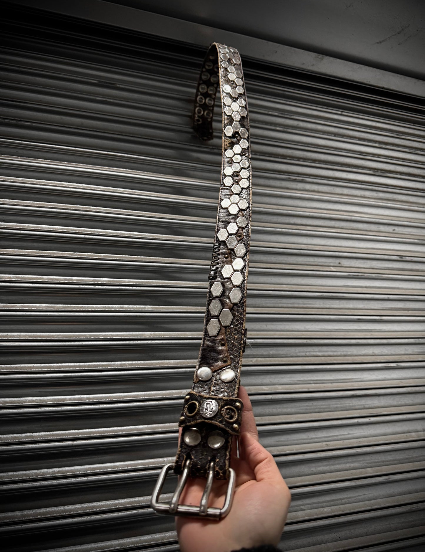 KMRii Early 00s Scar-stitch Honeycomb Leather Belt