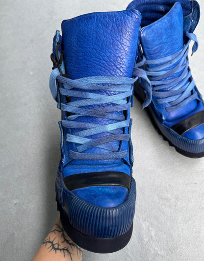 Boris Bidjan Saberi SS16 Object-dyed Yak Skin ‘Bambas’ Nuclear Blue Hi-top Sneakers