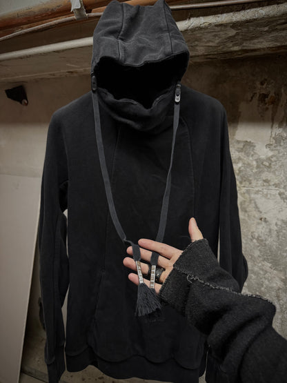 Boris Bidjan Saberi ‘HOODY2’ Washed Black Kangaroo Pocket Raglan Ninja Hoodie