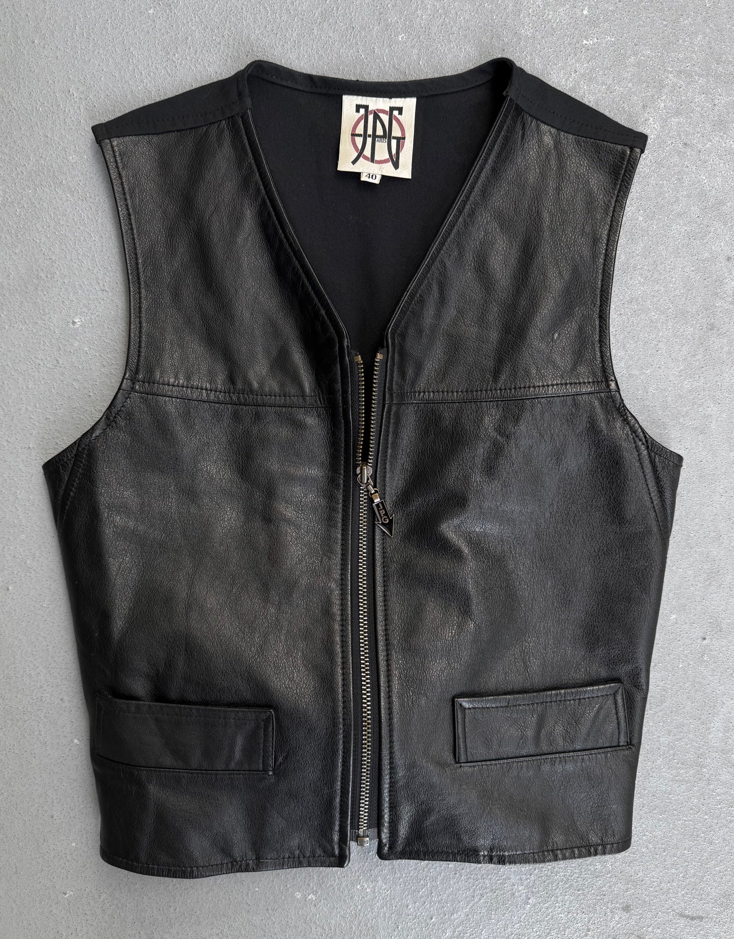 Jean Paul Gaultier Early 90s Back Buckle Cowhide Leather Zip-up Vest