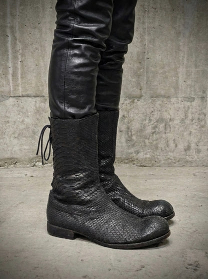 Carpe Diem Early 00s Charcoal Grey Python Skin Back-Lace Boots