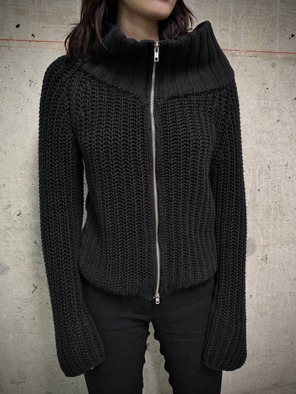 Ann Demeulemeester AW98 Cropped Cotton Knit Zip Up Mock Neck Sweater detail | DRIEW GARMENTS