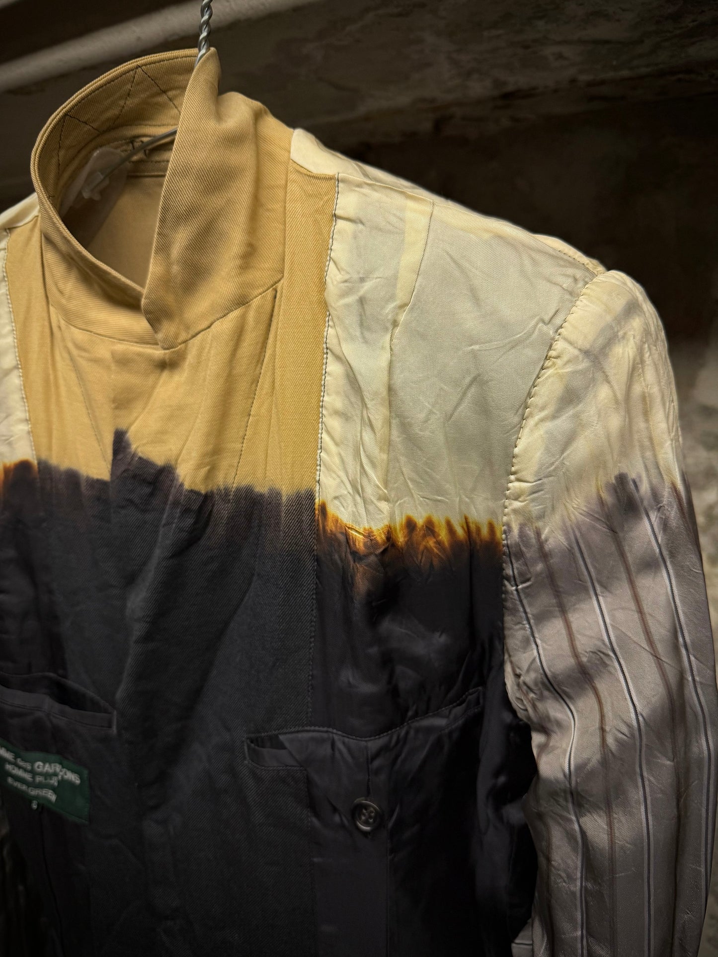 COMME des GARÇONS HOMME PLUS EVERGREEN AW08 Two Toned Bleached Wool Blazer detail | DRIEW GARMENTS