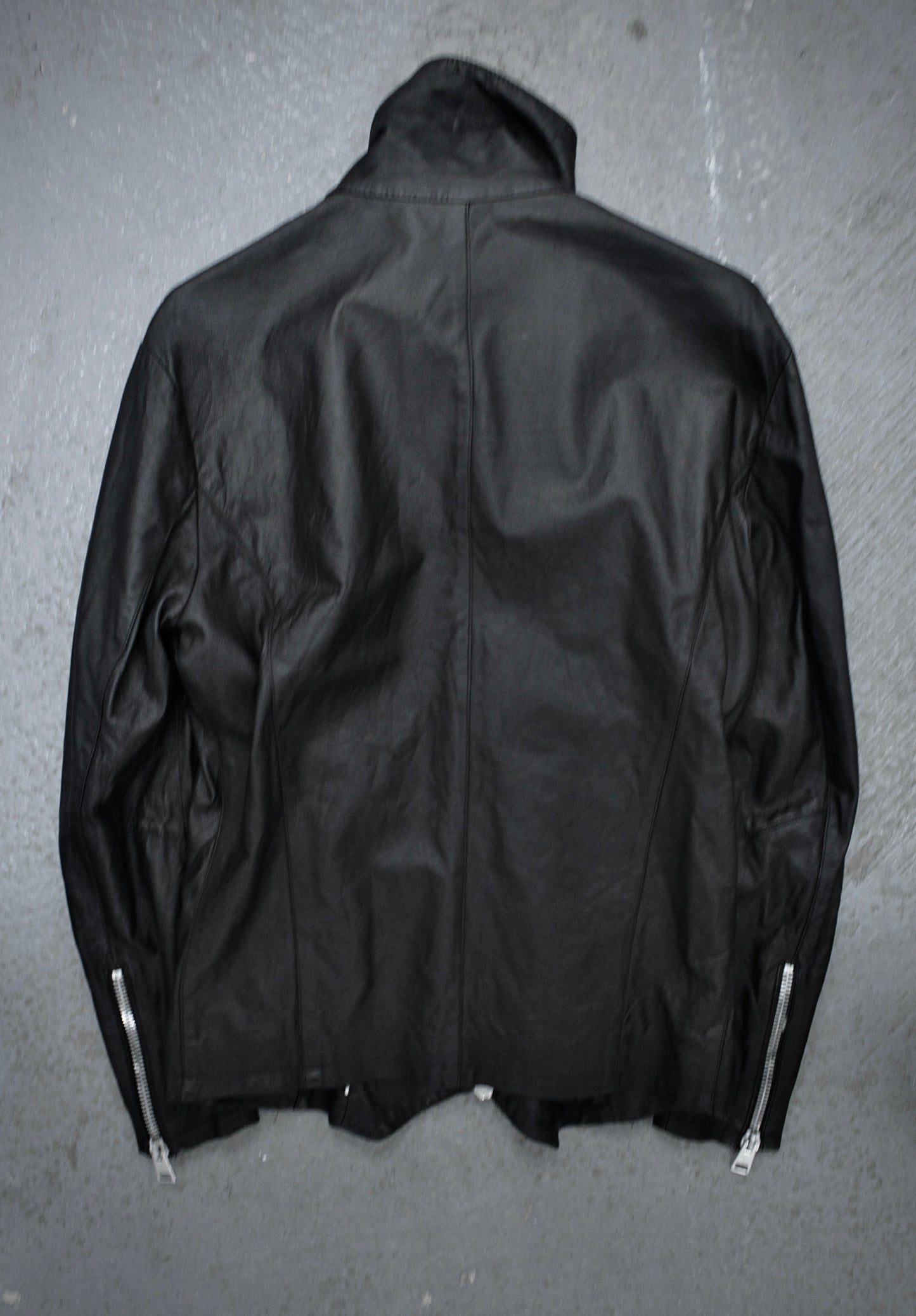CLAUDIO IACOVELLI Asymmetrical Zip High Neck Calfskin Leather Jacket detail | DRIEW GARMENTS