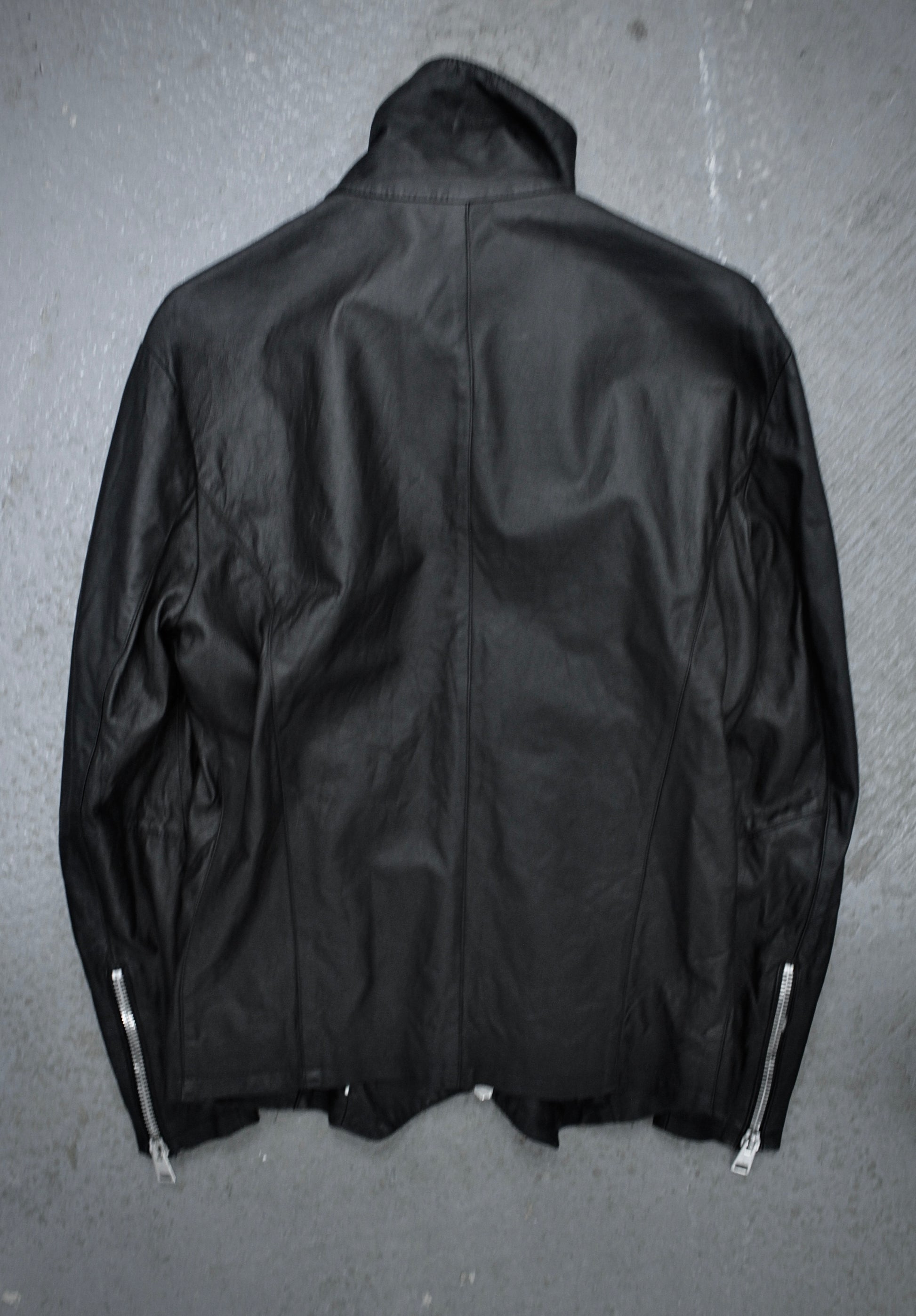 CLAUDIO IACOVELLI Asymmetrical Zip High Neck Calfskin Leather Jacket detail | DRIEW GARMENTS