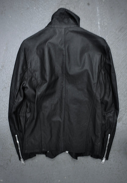 CLAUDIO IACOVELLI Asymmetrical Zip High Neck Calfskin Leather Jacket detail | DRIEW GARMENTS