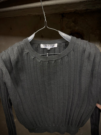 COMME des GARÇONS CDG Early 00s Grey Pleated Knit Sweater detail | DRIEW GARMENTS