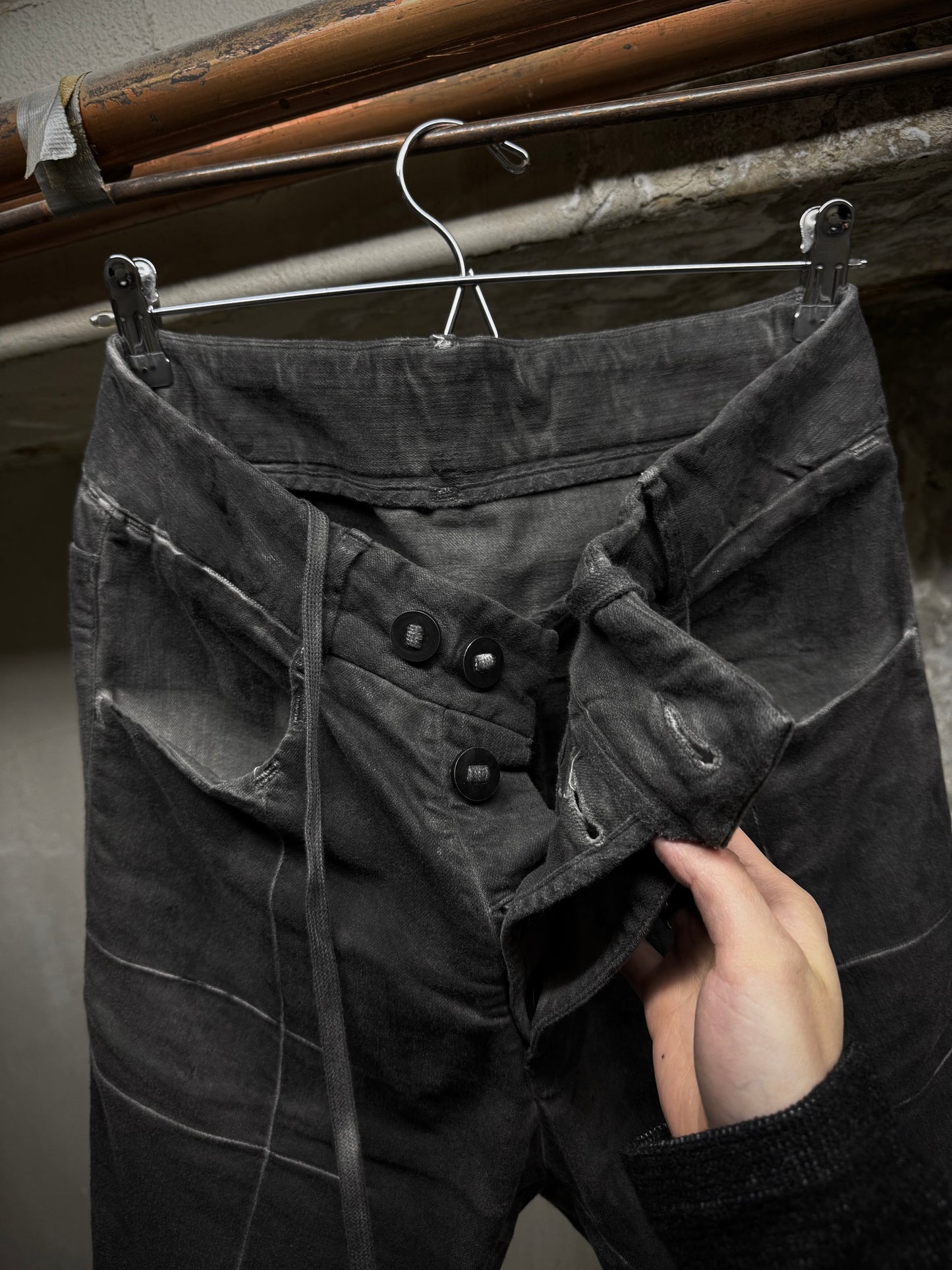 Boris Bidjan Saberi SS22 'WP13 FTS10001' Patina Grey Vinyl Processed Skinny Stretch Denim