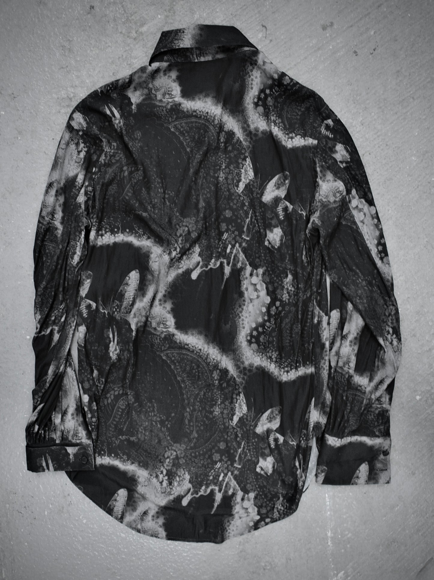 kiryuyrik AW23 Grey Butterfly Nature Print French Cuff Shirt detail | DRIEW GARMENTS
