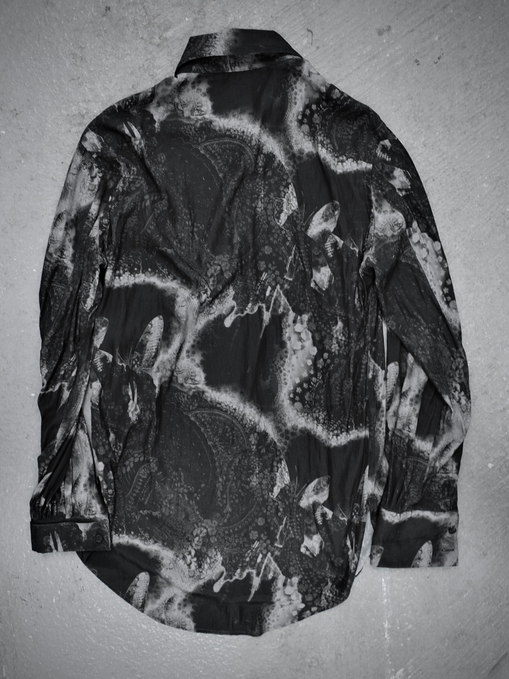 kiryuyrik AW23 Grey Butterfly Nature Print French Cuff Shirt detail | DRIEW GARMENTS