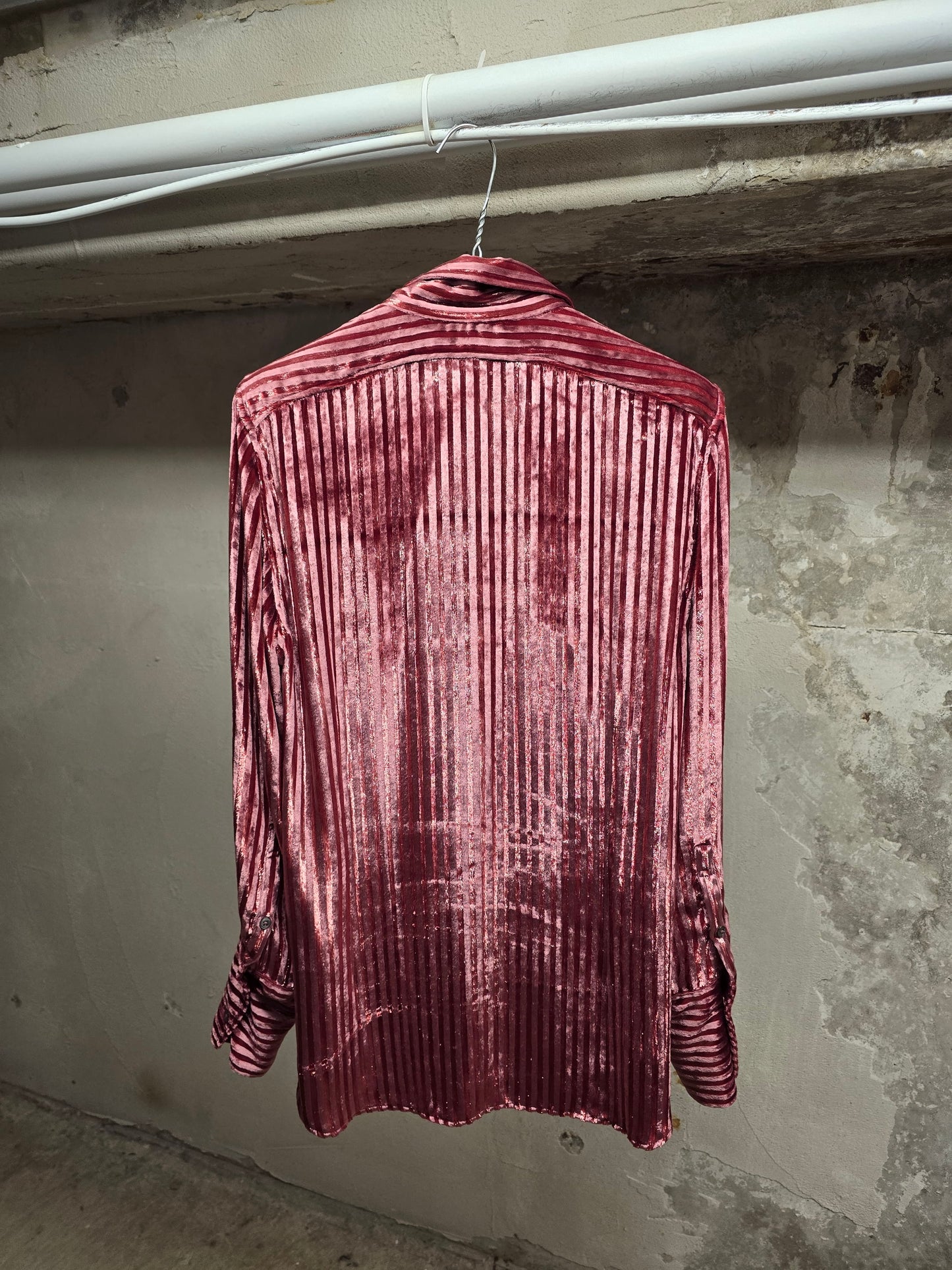 Ann Demeulemeester AW19 Metallic Pink “Harlot” Striped Velvet Shirt