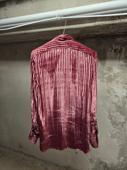 Ann Demeulemeester AW19 Metallic Pink “Harlot” Striped Velvet Shirt