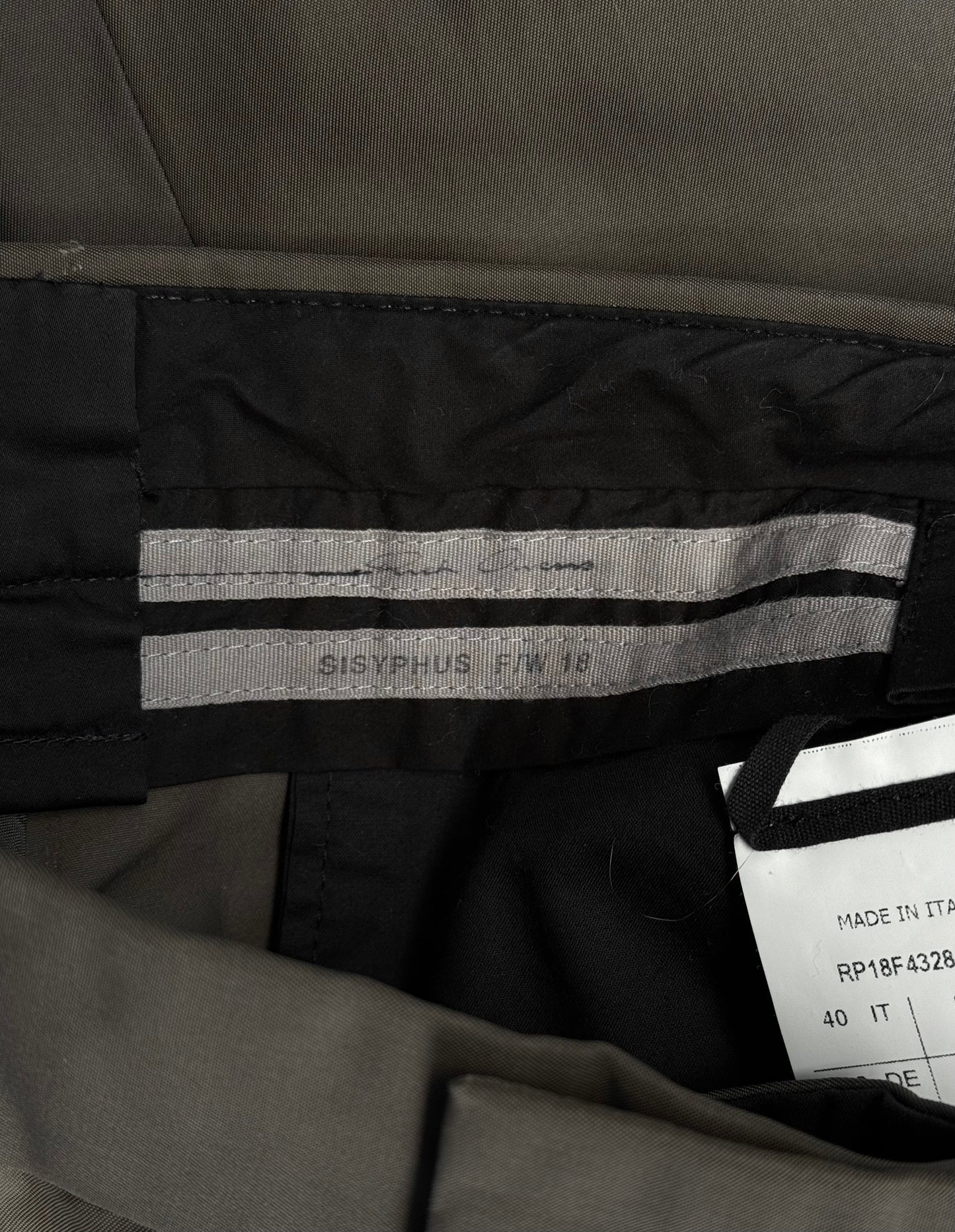 Rick Owens AW18 “SISYPHUS” Khaki Nylon Soul-trains Wide Leg Pants
