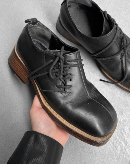 Koji Kuga Vintage 90s Square Toe Leather Lace-up Derbies