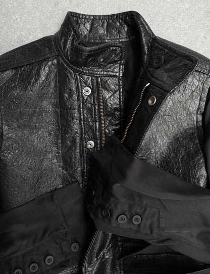 Rick Owens SS16 "CYCLOPS" Faux Leather Deconstructed Sleeve Military Jacket detail | DRIEW GARMENTS