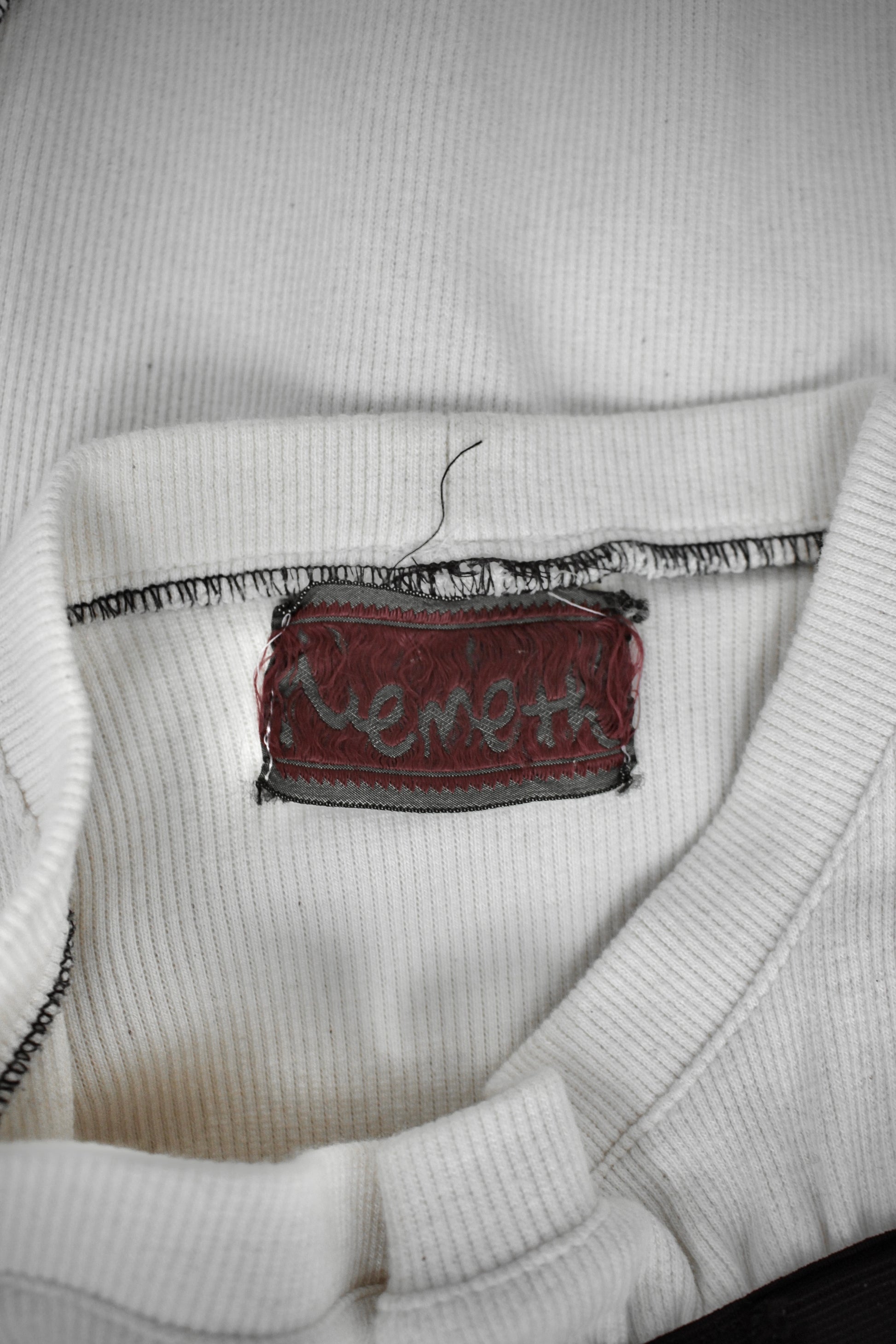 Christopher Nemeth Late 90s Exposed Overlock Stitch Ruched Rugby Cotton Long-sleeves detail | DRIEW GARMENTS