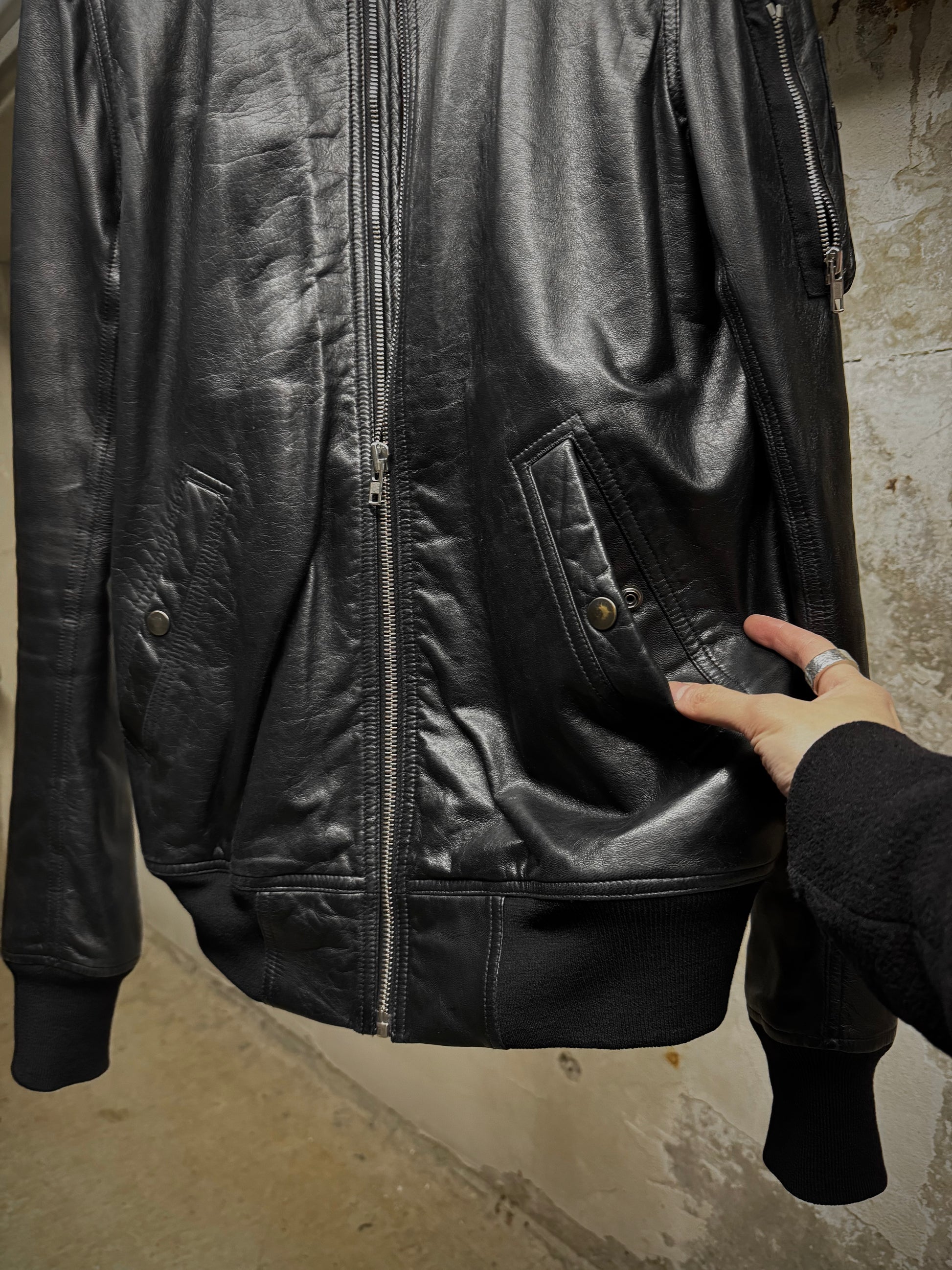 Rick Owens AW14 "MOODY" Lamb Leather MA-1 Bomber Jacket detail | DRIEW GARMENTS